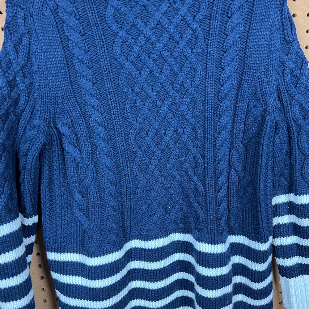 Tuckernuck Navy Striped Sankaty Turtleneck Sweater with Gold Buttons - Picture 8 of 12